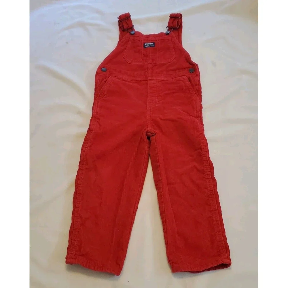Oshkosh B'Gosh Kids Boys Sz 5T Lined Red Corduroy Bib Overalls Vestbak Thick